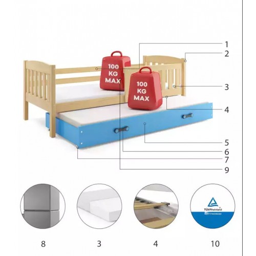 Bērnu divguļamā gulta KUBUS 80x160 priede/zils Bērnu divguļamā gulta KUBUS 80x160 priede/zils